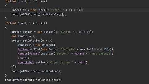 JavaFX Arrays of Buttons & Labels with Lambda Function Blocks