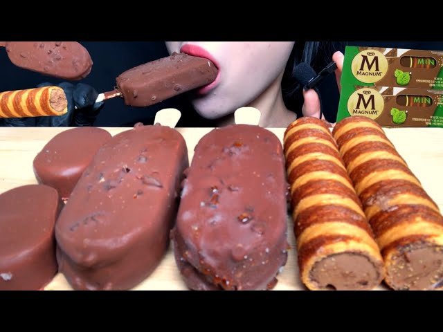 [SUB] ASMR 초코 아이스크림 매그넘 민트초코 티코 초코 웨이퍼롤 먹방 Chocolate IceCream Magnum Mint Choco Wafer Roll Mukbang