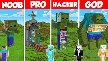 Zombie Statue Build Battle Challenge - Noob vs Pro vs Hacker vs God - Minecraft Animation