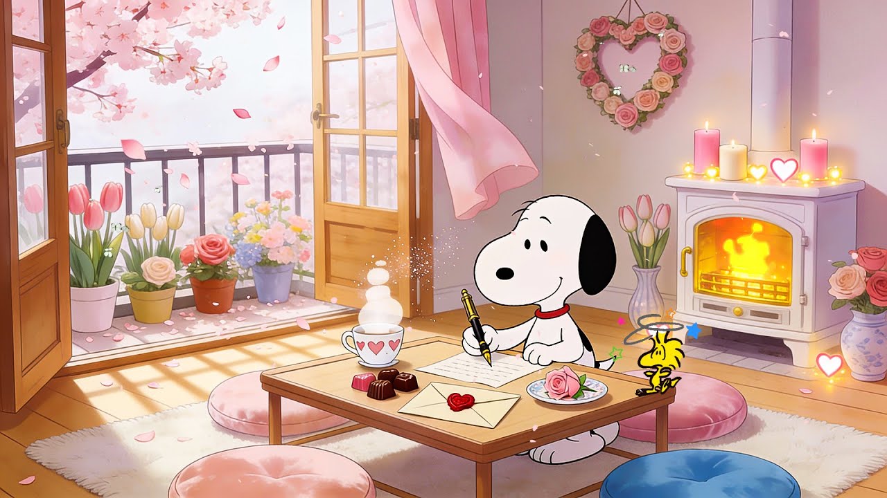 Snoopy’s Love Letters by the Fireplace 💌 Cozy Valentine Lofi Beats 🔥🌸