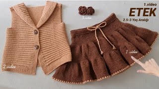 TORUNUMA ETEK ,YELEK ,TOKA Üçlü takım ördüm  ( 2.5 - 3 YAŞ ARALIĞI) 1.Video #knitting #örgü #alize