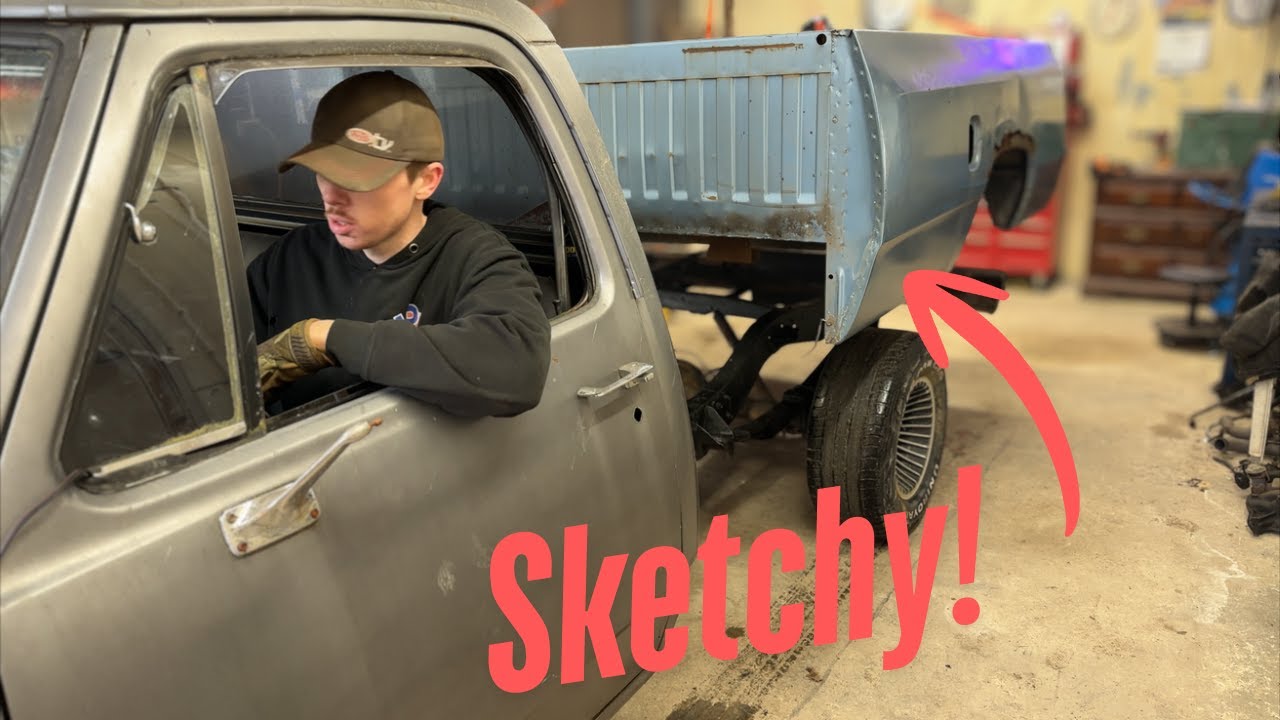SKETCHY truck bed install! - and ripping on “the gray truck” - 1975 dodge d150