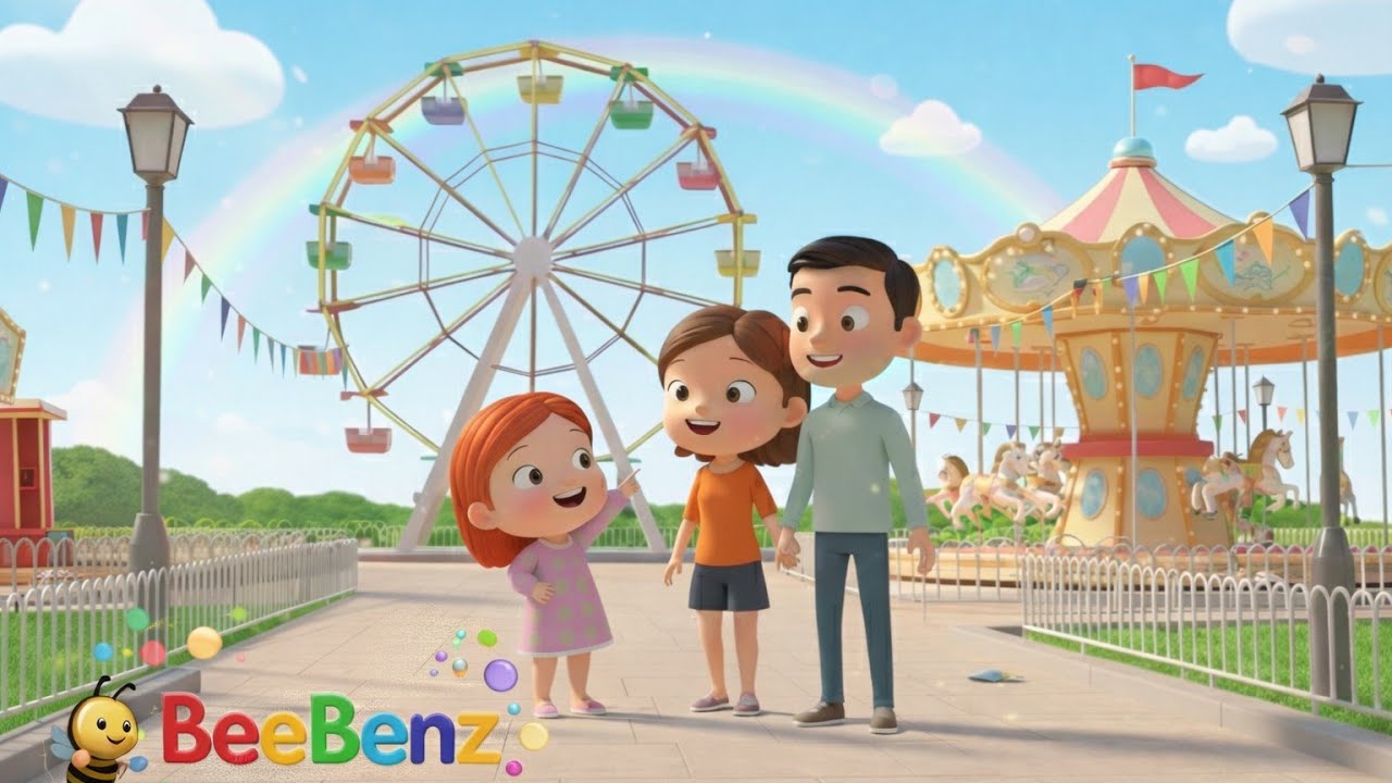 Little girl on Fun park | Jumping on Bouncing castle | 