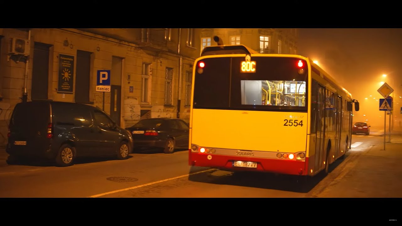Poland, Łódź, bus 80C night ride from Kopcińskiego - Piłsudskiego to Pogonowski
