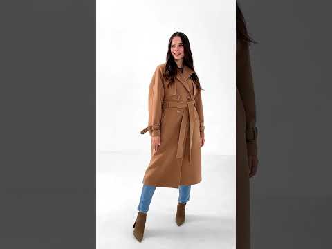 Пальто жіноче довге демісезонне кашемірове, двобортне, Молочний, 42, видео 5
