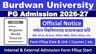 Burdwan University PG Admission 2026-2027: Full Information | MA/M.Sc/M.Com/MSW/MBA/Music