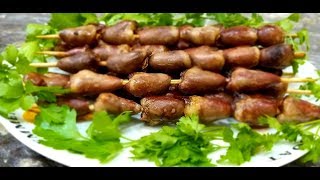 Шашлычки из куриных сердечек на шпажках в духовке/на мангале. Шашлычки из куриных сердечек на шпажках в духовке/на мангале.