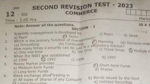 12th Standard Commerce Second Revision Test 2023 Question and Answer key