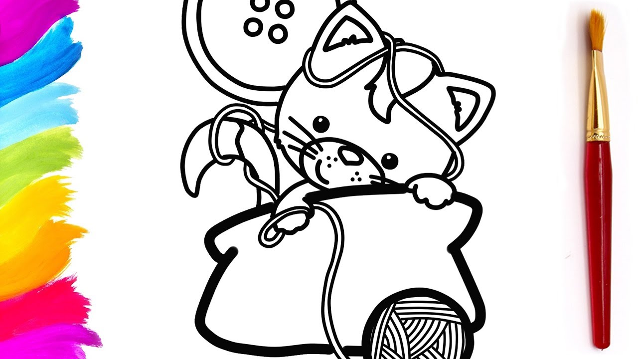 Download Kitten Plays With a Yarn Coloring Page For Kids EggStory - YouTube