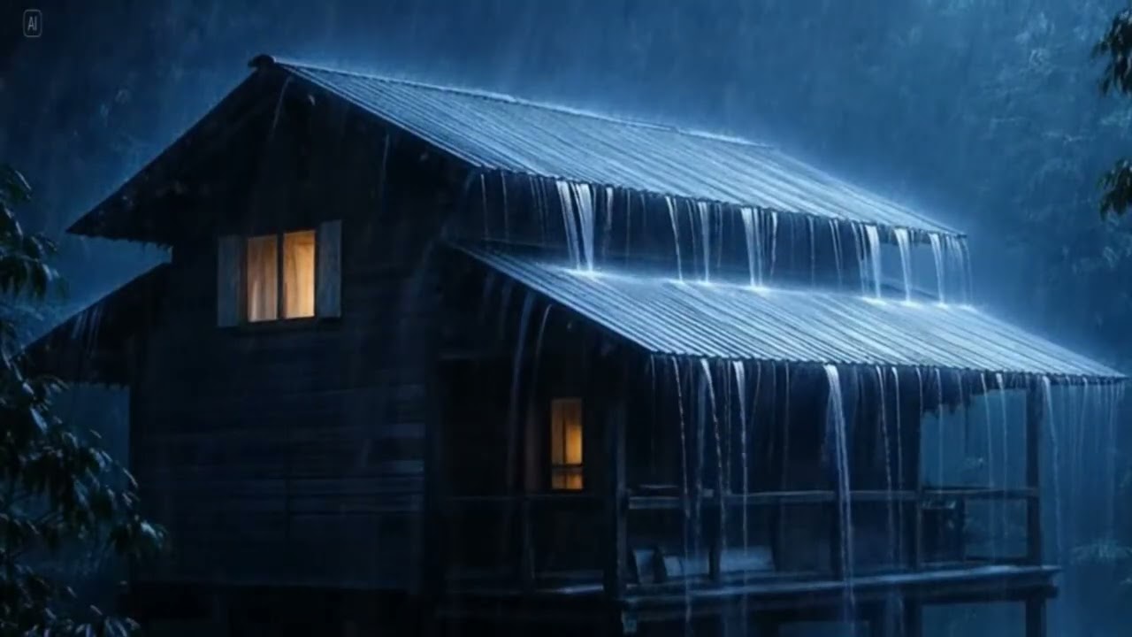 8 Hours Deep Sleep Therapy with Heavy Rainstorm & Powerful Thunder Sounds on Tin Roof at Night