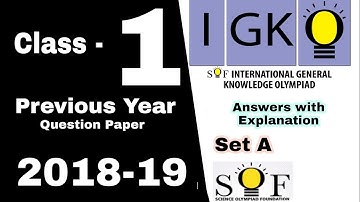IGKO Class 1 Question Paper 2018-19 Set A, International General Knowledge Olympiad