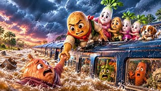 🌊🚂 Sailab Mein Phansi Train! Aloo Ne Kaise Bachayi Sabki Jaan 😱🥔 | Hindi Story| #vegetablestory  News