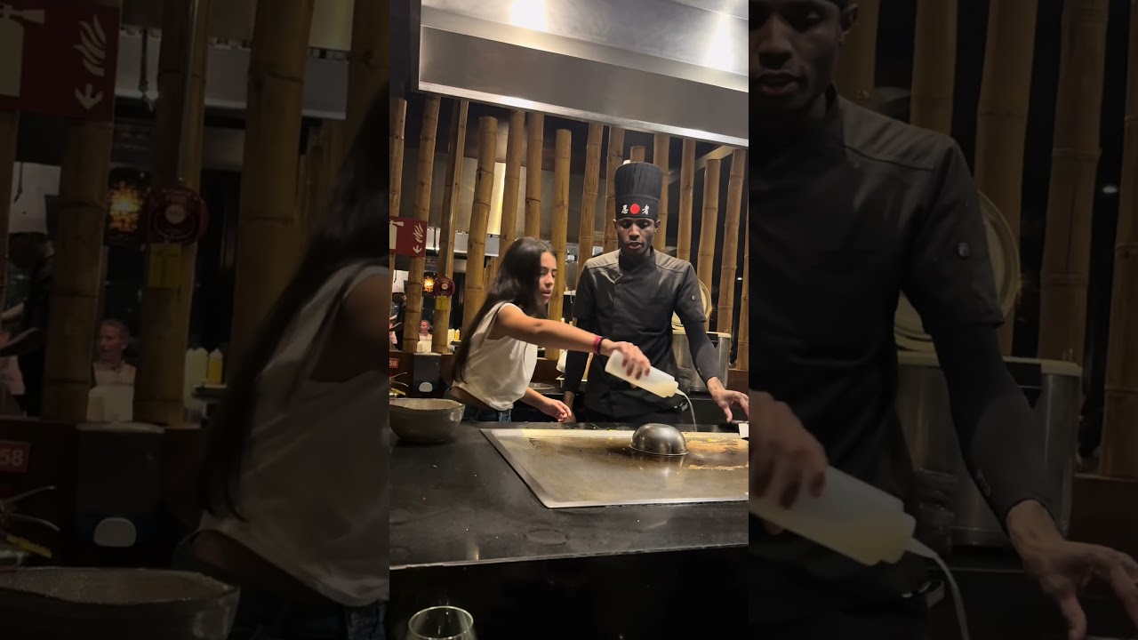 Wait for her reaction 😳🔥 #hibachi #shawnthechef #hibachichef #eggtrick #teppanyaki