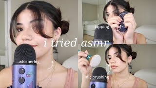 trying ASMR for the first time (whispering, tapping, mic brushing)