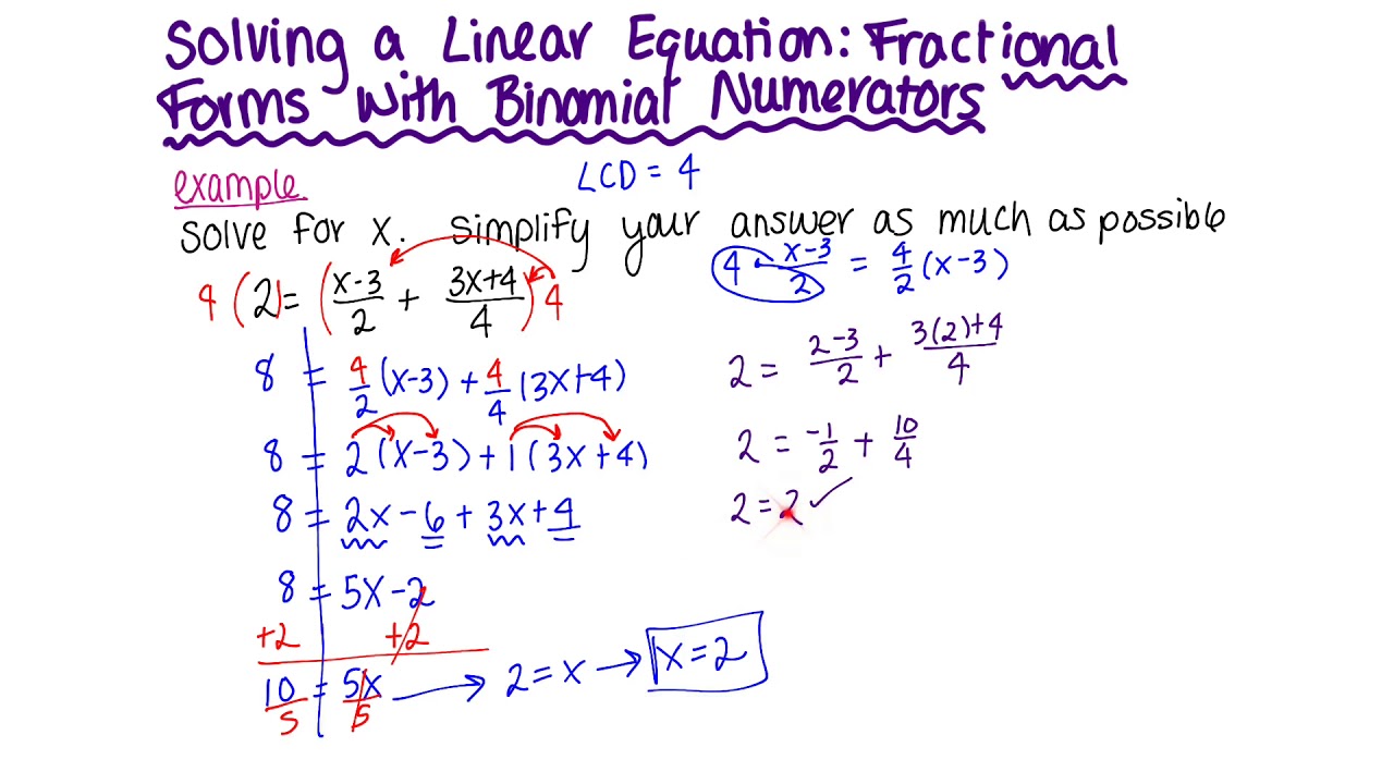 Solving A Linear Equation Fractional Forms With Binomial Numerators Solving A Linear Equation Fractional Forms With Binomial Numerators