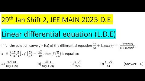 If for the solution curve y = f(x) of the differential equation dy/dx+(tanx)y= ((2+secx))/〖(1+2secx)