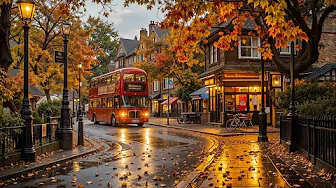 Warm Autumn Jazz | Cozy Outdoor Bookstore Café on a Quiet Vintage Street, Relaxing Jazz for Study