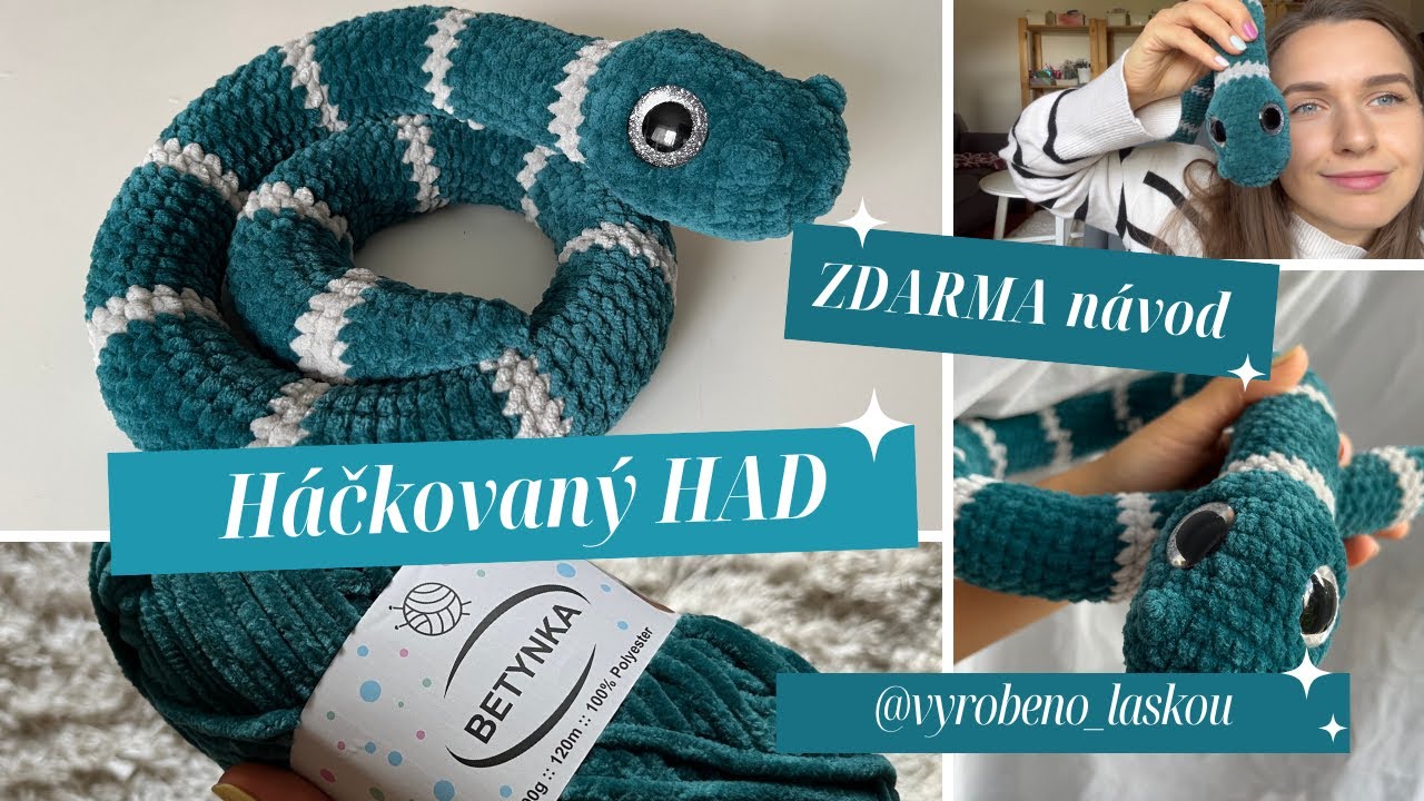 Háčkovaný had z žinylkové příze – návod zdarma