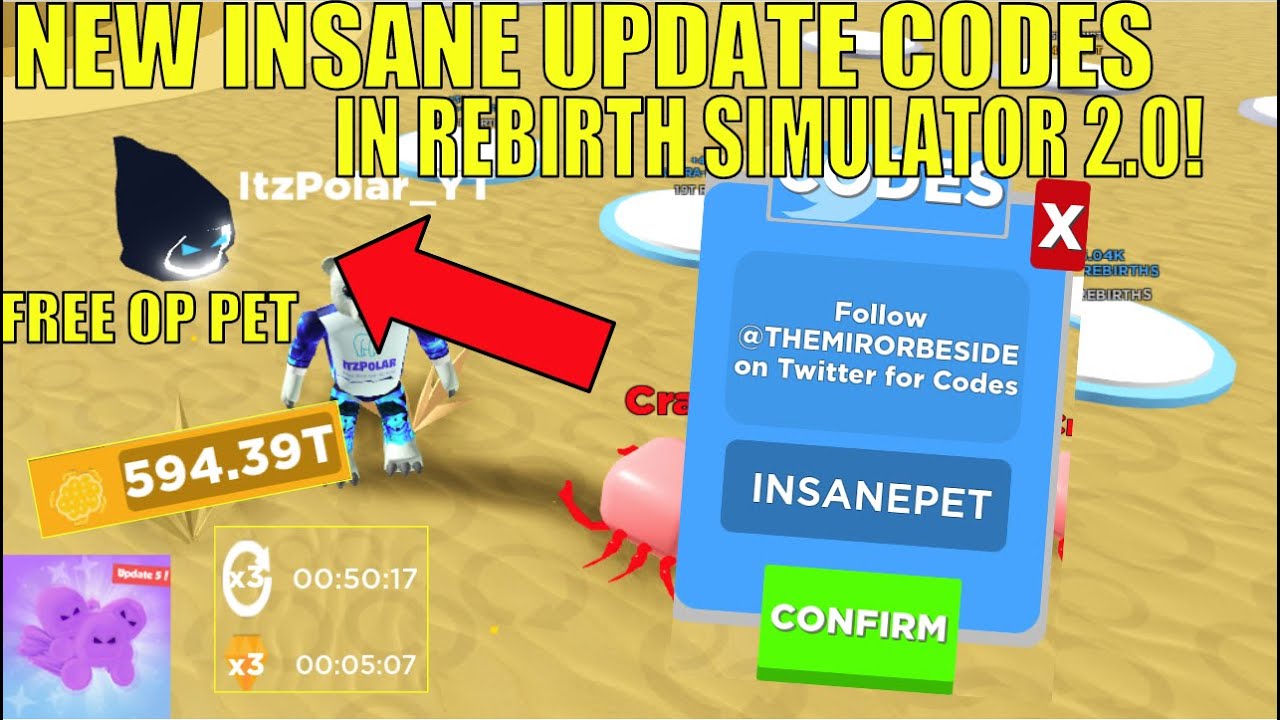  NEW INSANE UPDATE CODES IN REBIRTH SIMULATOR 2 0 FREE OP PET Roblox YouTube