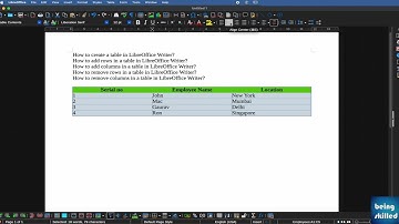 How to create a table in LibreOffice Writer? How to add rows, columns in a table?