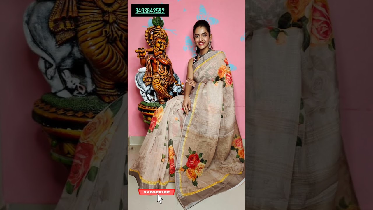 pure linen sareevd blouseORIGINAL DIGITAL PRINT#