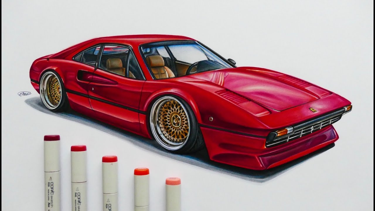 Ferrari 308 GTB Realistic Car Drawing