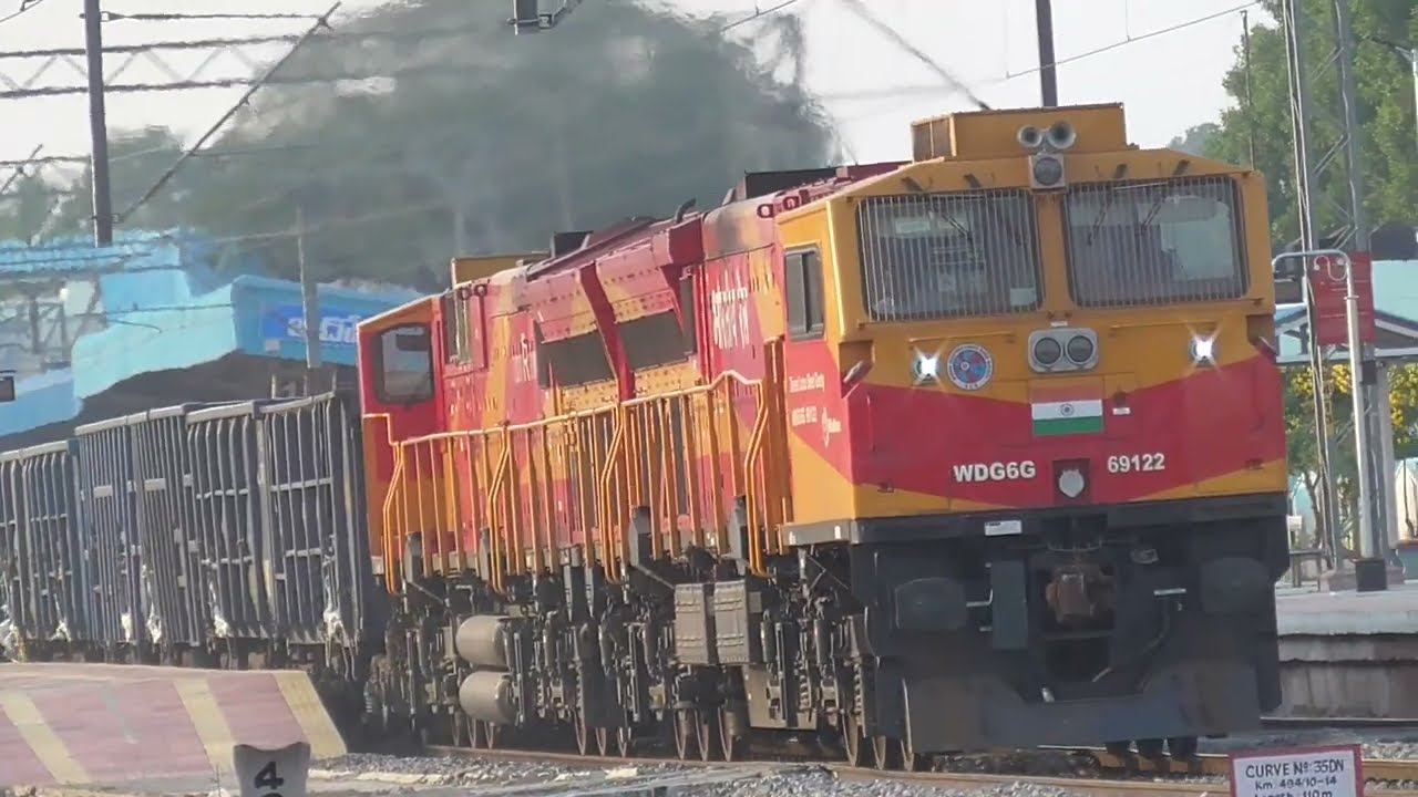 Melodious CHUGGING & HONKING WDG 6G Twins with Coal Freight Indian Railways 