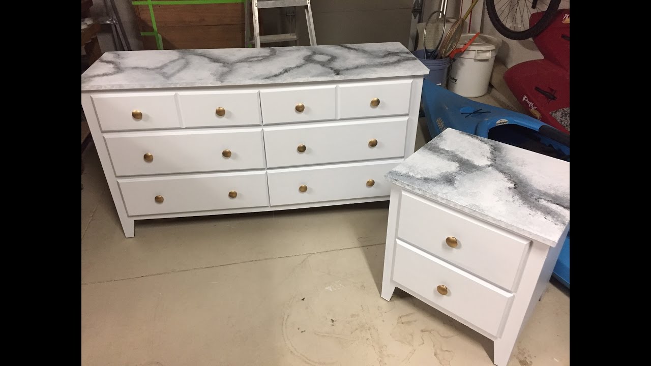 Diy Painted White Marble Dresser And Nightstand Youtube