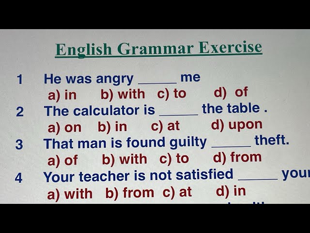 English Grammar Exercise - Prepositions class=