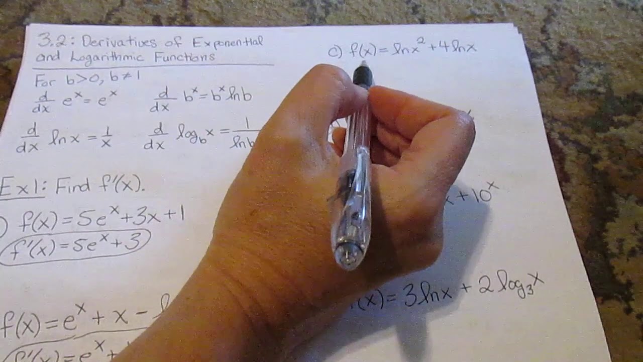 3.2: Derivatives of Exponential and Logarithmic Functions - YouTube