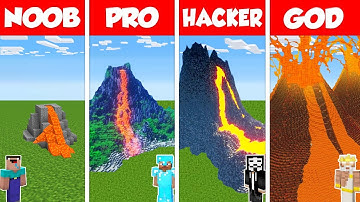 Minecraft Battle: NOOB vs PRO vs HACKER vs GOD: LAVA VOLCANO HOUSE BASE BUILD CHALLENGE / Animation