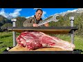 A Huge Beef Leg With Salt Cooked Under A Press Without Fire!