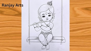Krishna Drawing-Easy Step by Step with Pencil | Little Krishna Drawing | Chitra