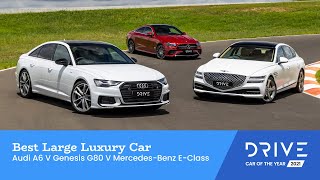 Audi A6 v Genesis G80 v Mercedes-Benz E-Class | Best Large Luxury Car | Drive Car of the Year 2021 Genesis G80 Better Than A Mercedes E Class Or An 80 000 Bentley Killer Uk Review