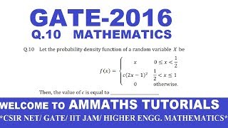 GATE-2016 Q.10 MATHS ANSWER KEY | PROBABILITY AND STATISTICS | PROBABILITY DENSITY FUNCTION