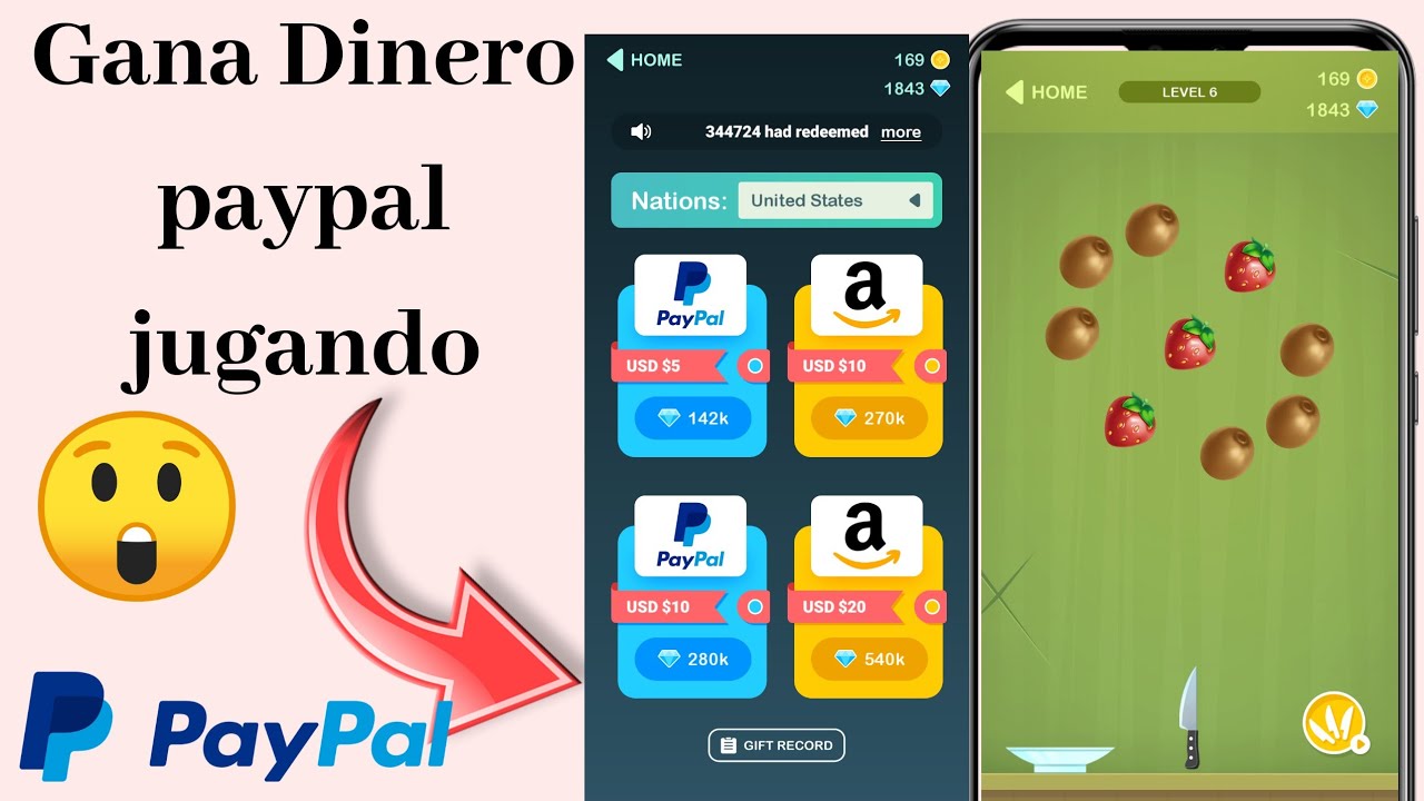 Fruit cut Knife master App juega y gana Dinero a paypal y Amazon