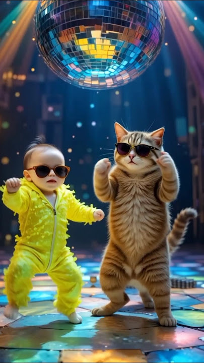 😍 little Baby Disco Dancing With Cat😻 |WhatsApp status🎉❤️| #Cat  #animaldance #fun #discodance