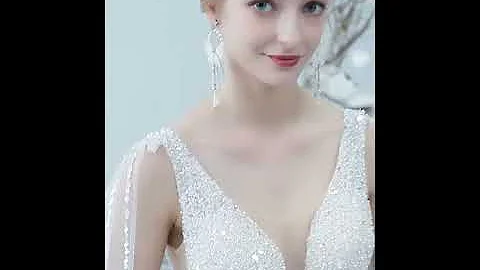 Sparkly Beaded Sequin Ball Gown Wedding Dress V Neck TB32