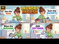Cute Girl Learns Laundry Fast | 25 Easy English Sentences for Daily Life 🧺✨