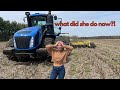 My girlfriend drives our biggest tractor and it goes really bad