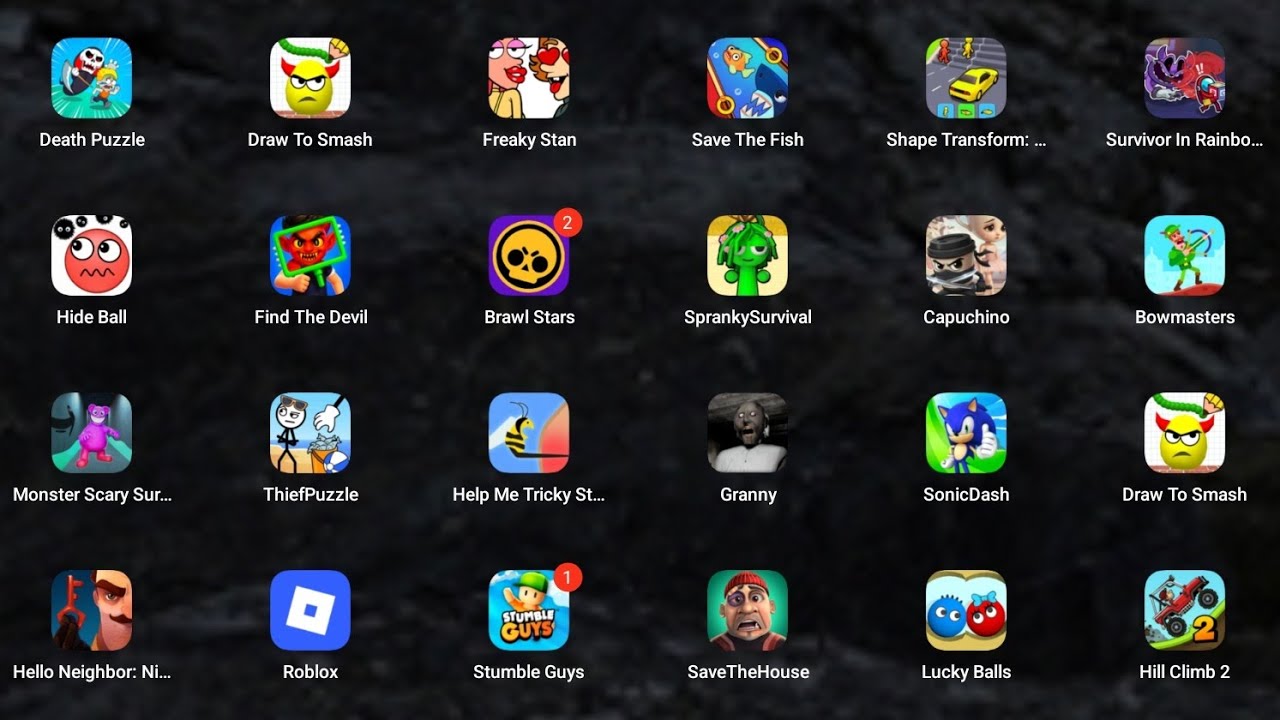 Sprunki Survival, Stumble Guys, Hill Climb 2, Gramic Monster Scary Survival, Save the Fish