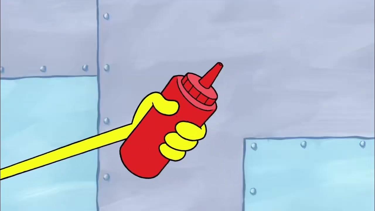 Spongebob squeezing mustard and ketchup with his hands for 10 hours