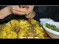Mukbang eating  cauliflower maqlouba with meat | potato اكل مقلوبه الزهرة مع اللحم