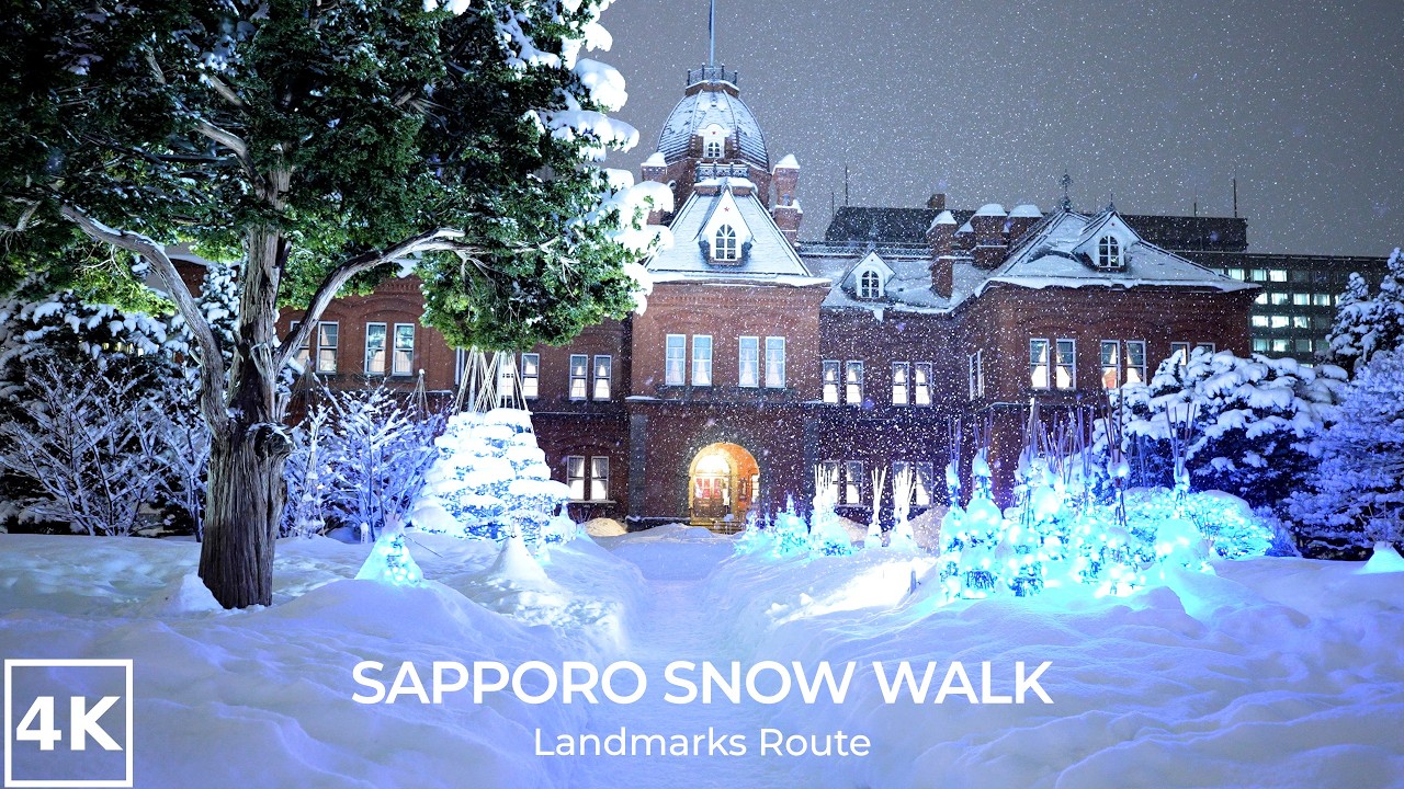 雪の夜の札幌を歩くアンビエンス｜札幌駅周辺 北海道 日本｜散歩 睡眠・リラックス｜4K バイノーラル ASMR