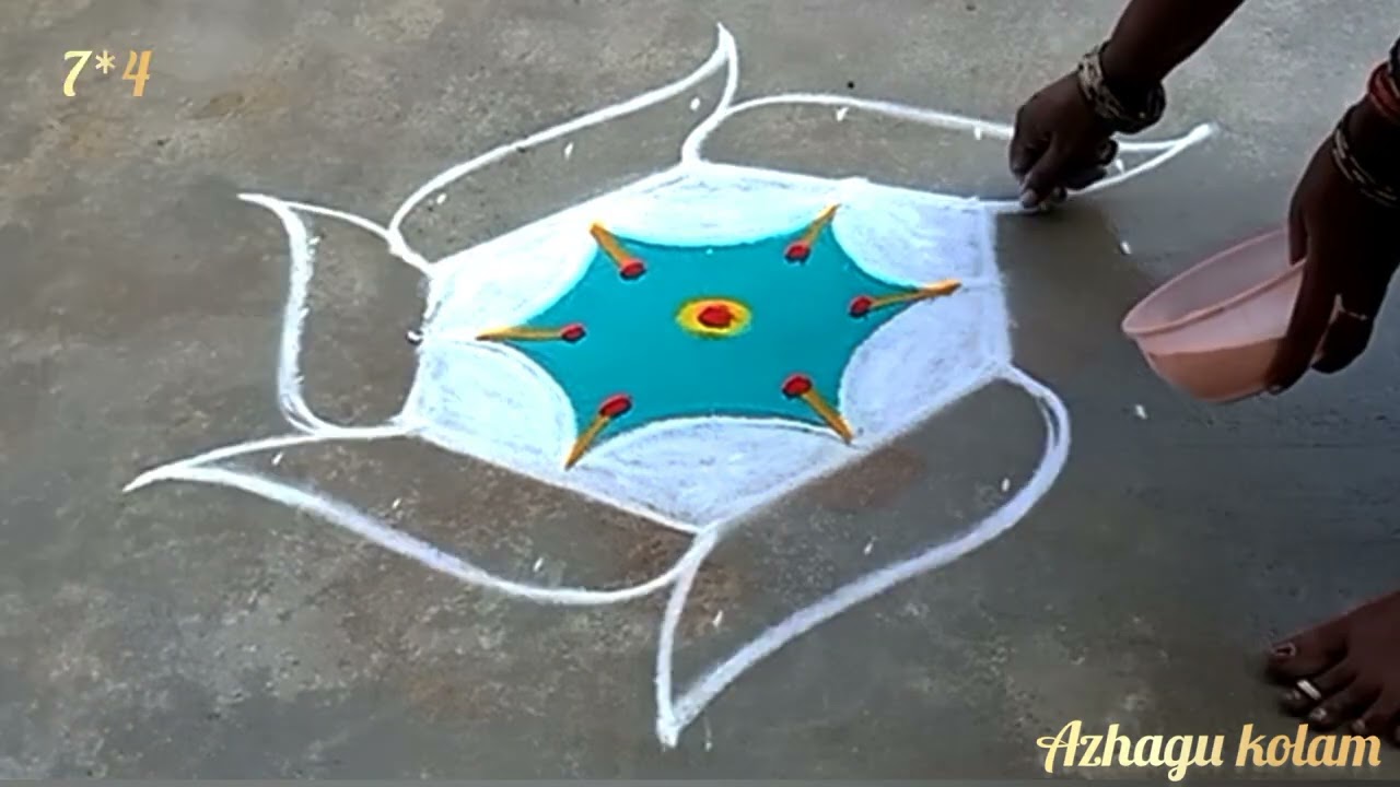 🌺Creative flower rangoli design with dots, #azhagukolam #rangolidesigns #kolamdesign #muggulu 