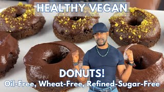 Vegan Chocolate Glazed Carob Donuts: Oil-free, Wheat-free, Refined Sugar-free.