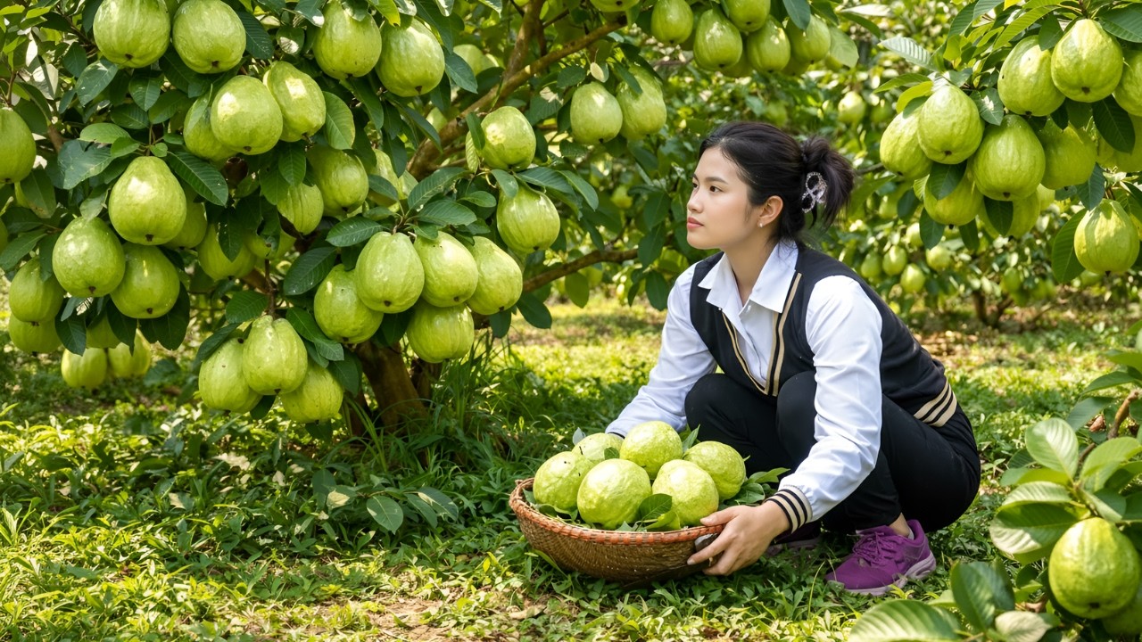 Harvesting guava and oranges from the orchard to sell - Gardening, taking care of the children