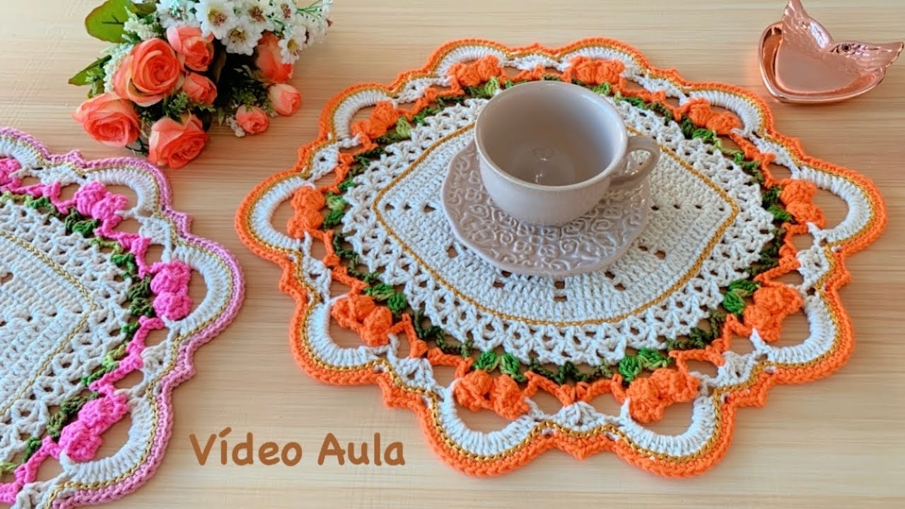 Vídeo aula Sousplat / lugar americano de crochê Tulipas Holandesas base canoa . Fácil e belíssimo 🌷🌷
