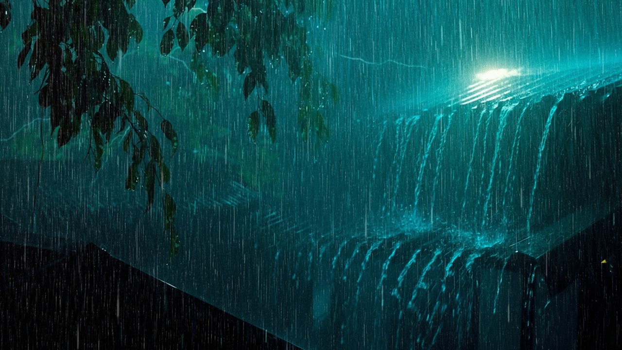 Break Insomnia with Strong Hurricane, Powerful Rain, pounding Thunder & Raging Winds at Stormy Night