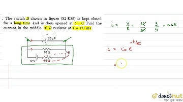 The switch S shown in figure is kept closed for a long time and is then opened at `t=0`.Find the...